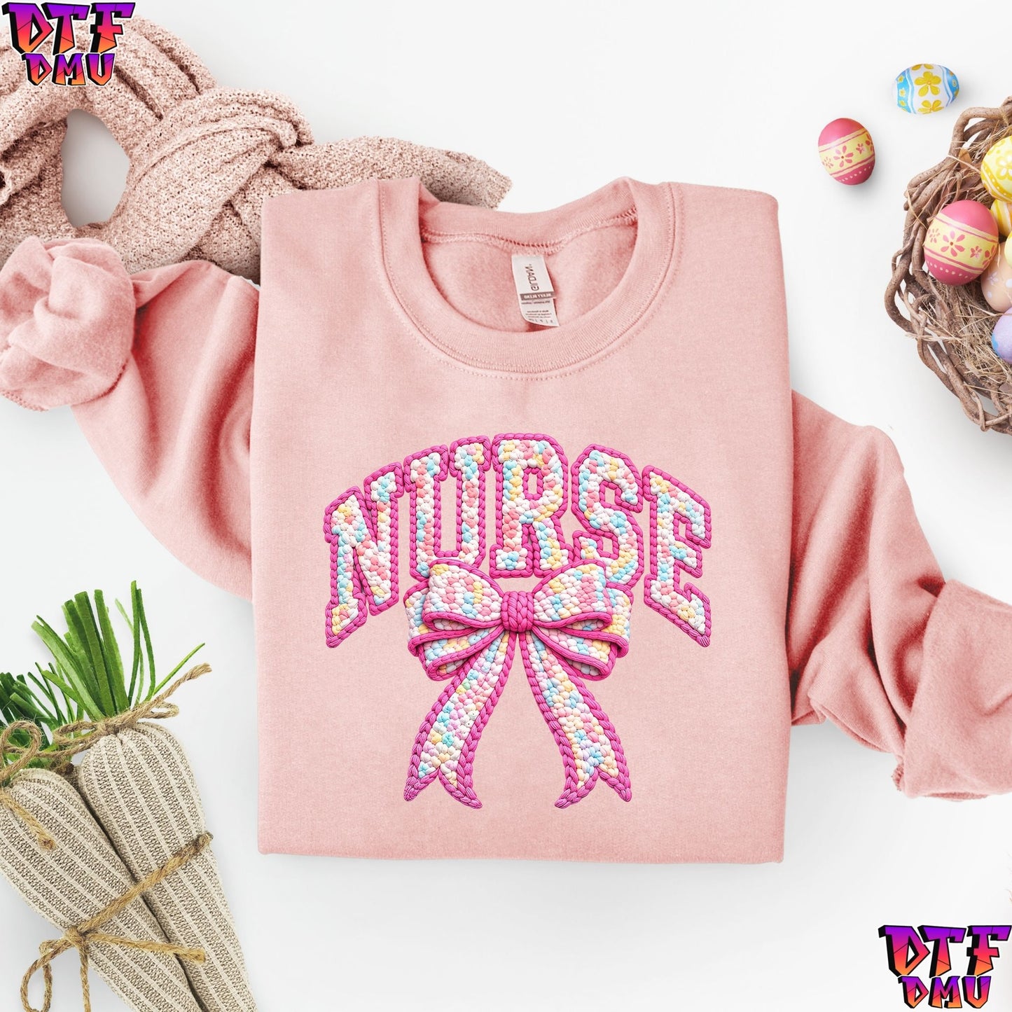 Easter NURSE Faux Yarn/Crochet DTF Transfer Print