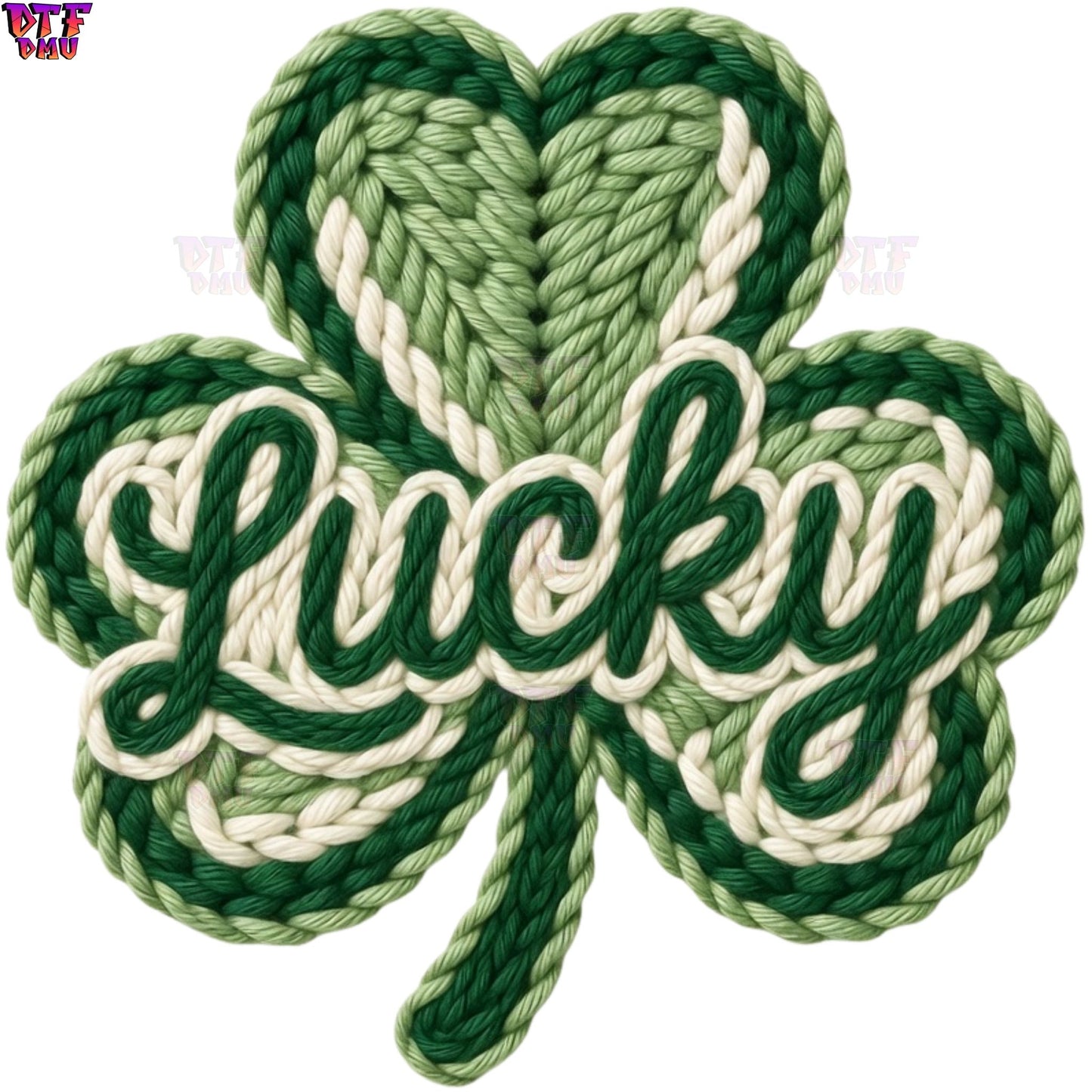 LUCKY Faux Yarn/Crochet St. Patrick's Day DTF Transfer print Only.