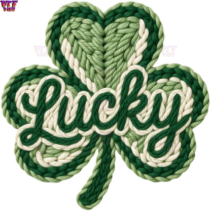 LUCKY Faux Yarn/Crochet St. Patrick's Day DTF Transfer print Only.