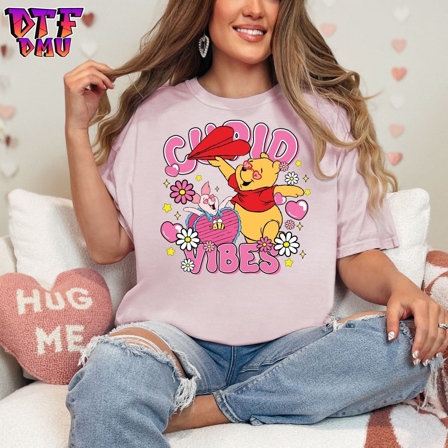 Cupid Vibes Winnie The Pooh and Piggy Valentine's Day DTF Transfer
