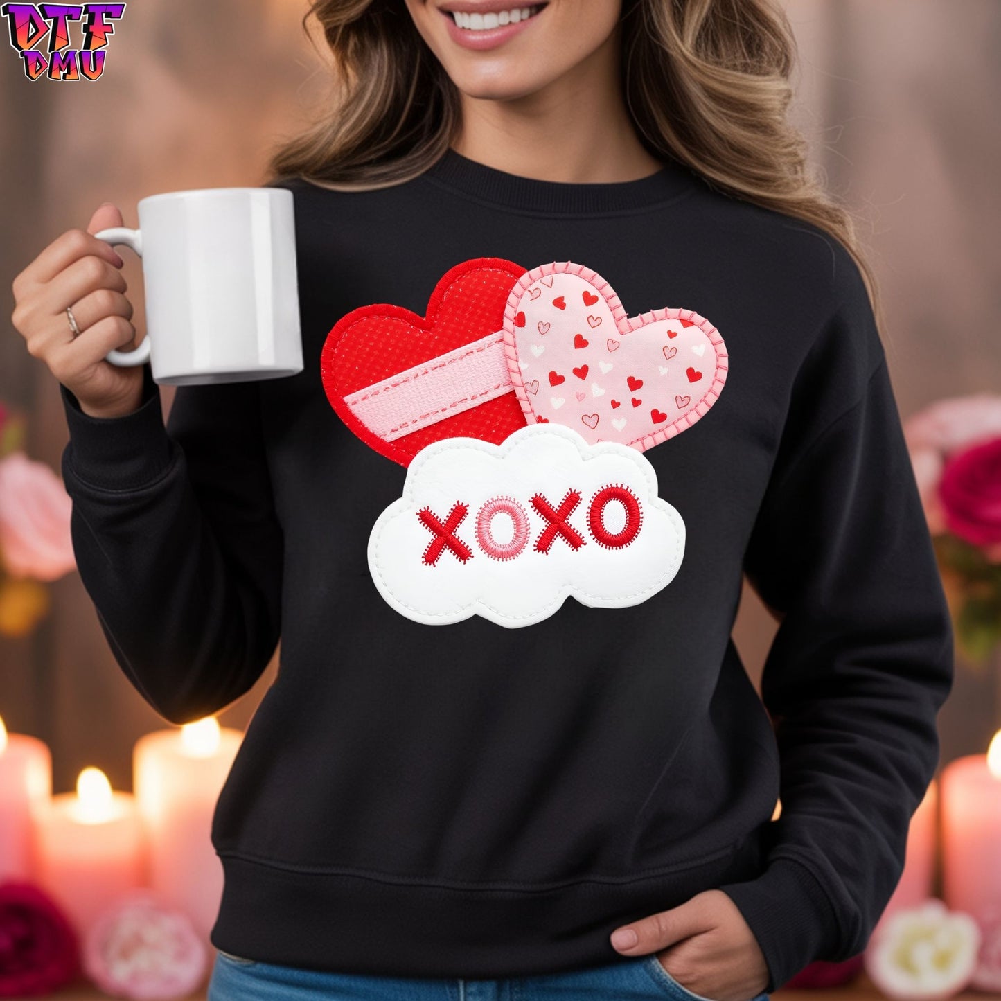 XOXO Valentine's Day  Faux Yarn/Crochet DTF Transfer Print Only.