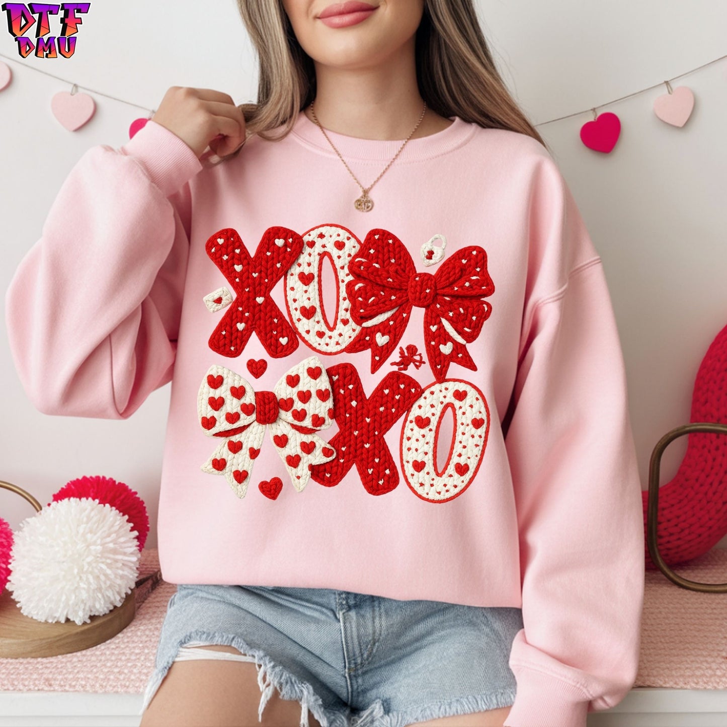 XOXO Valentine's Day  Faux Yarn/Crochet DTF Transfer Print Only.