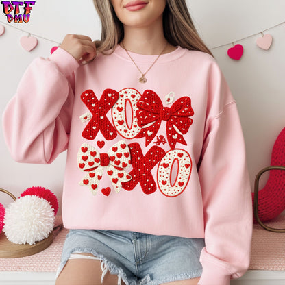 XOXO Valentine's Day  Faux Yarn/Crochet DTF Transfer Print Only.