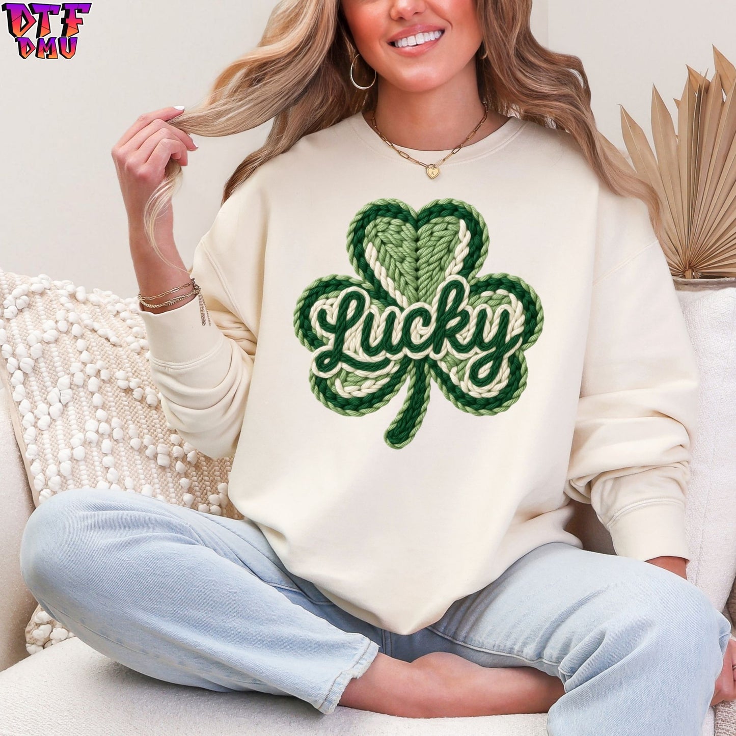 LUCKY Faux Yarn/Crochet St. Patrick's Day DTF Transfer print Only.