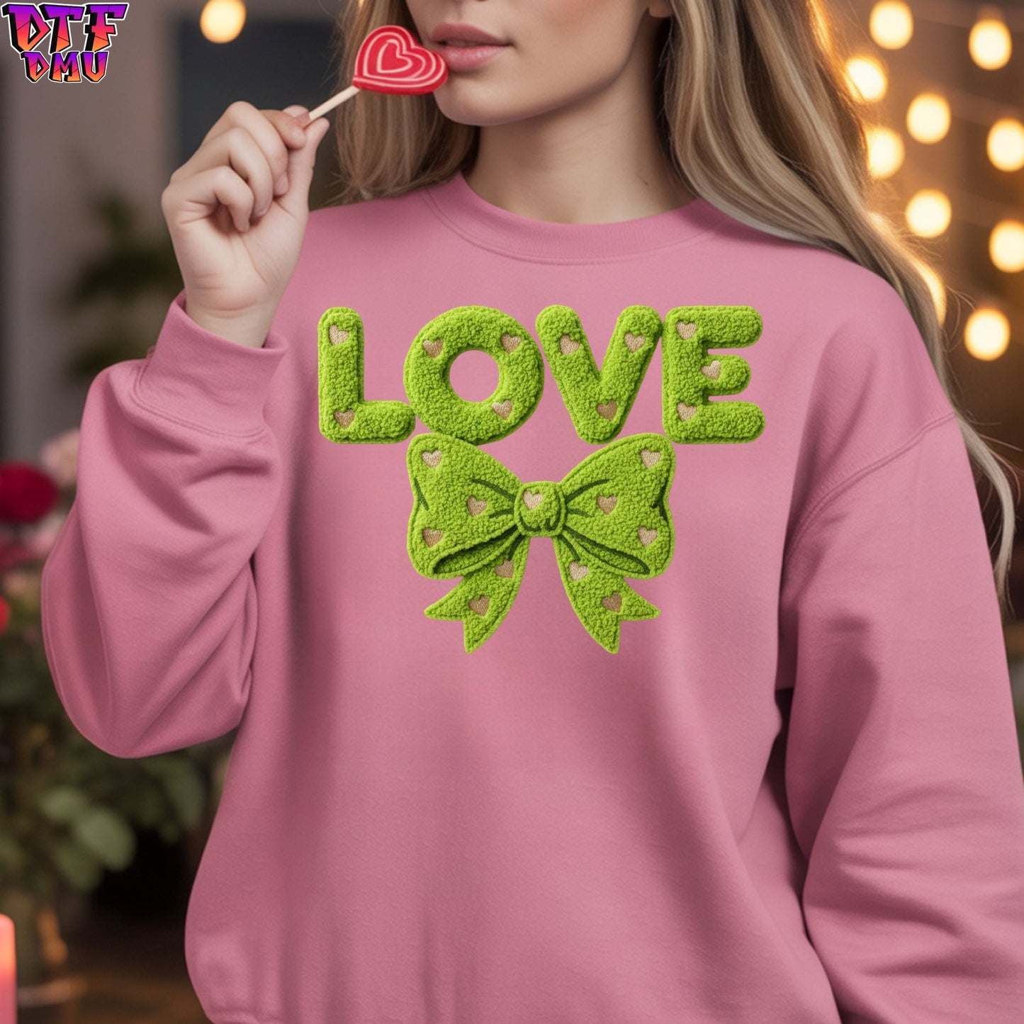 LOVE BOW Faux Yarn/Crochet Valentine's Day DTF Transfer Print Only.