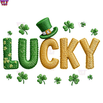 LUCKY Faux Yarn/Crochet St. Patrick's Day DTF Transfer print Only.