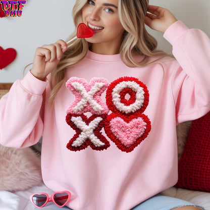 XOX Heart Faux Yarn/Crochet Valentine's Day DTF Transfer Print Only.