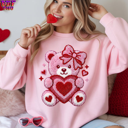 BEAR Faux Yarn/Crochet Valentine's Day DTF Transfer Print Only.