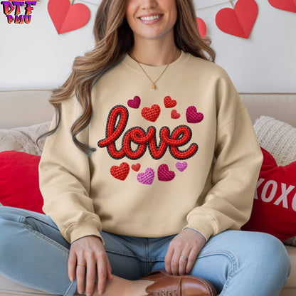 LOVE Faux Yarn/Crochet Valentine's Day DTF Transfer Print Only.
