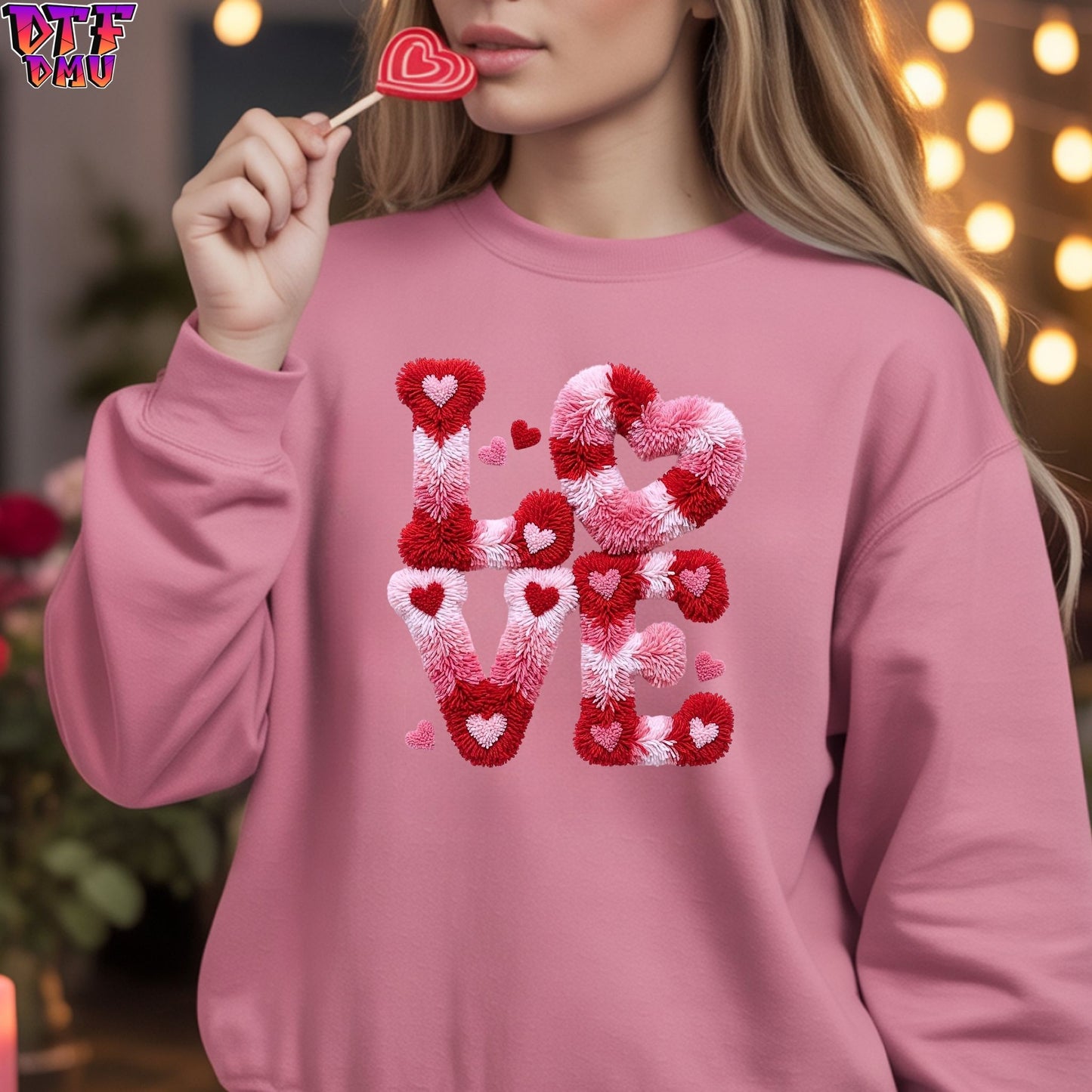 LOVE Valentine's Day Faux Yarn/Crochet DTF Transfer Print Only.
