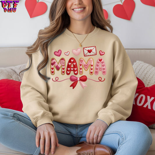 MAMA Valentine's Day  Faux Yarn/Crochet DTF Transfer Print Only.