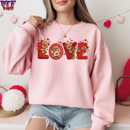 LOVE Faux Yarn/Crochet Valentine's Day DTF Transfer Print Only.
