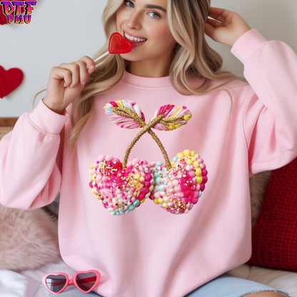 CHERY HEART Faux Yarn/Crochet Valentine's Day DTF Transfer Print Only.