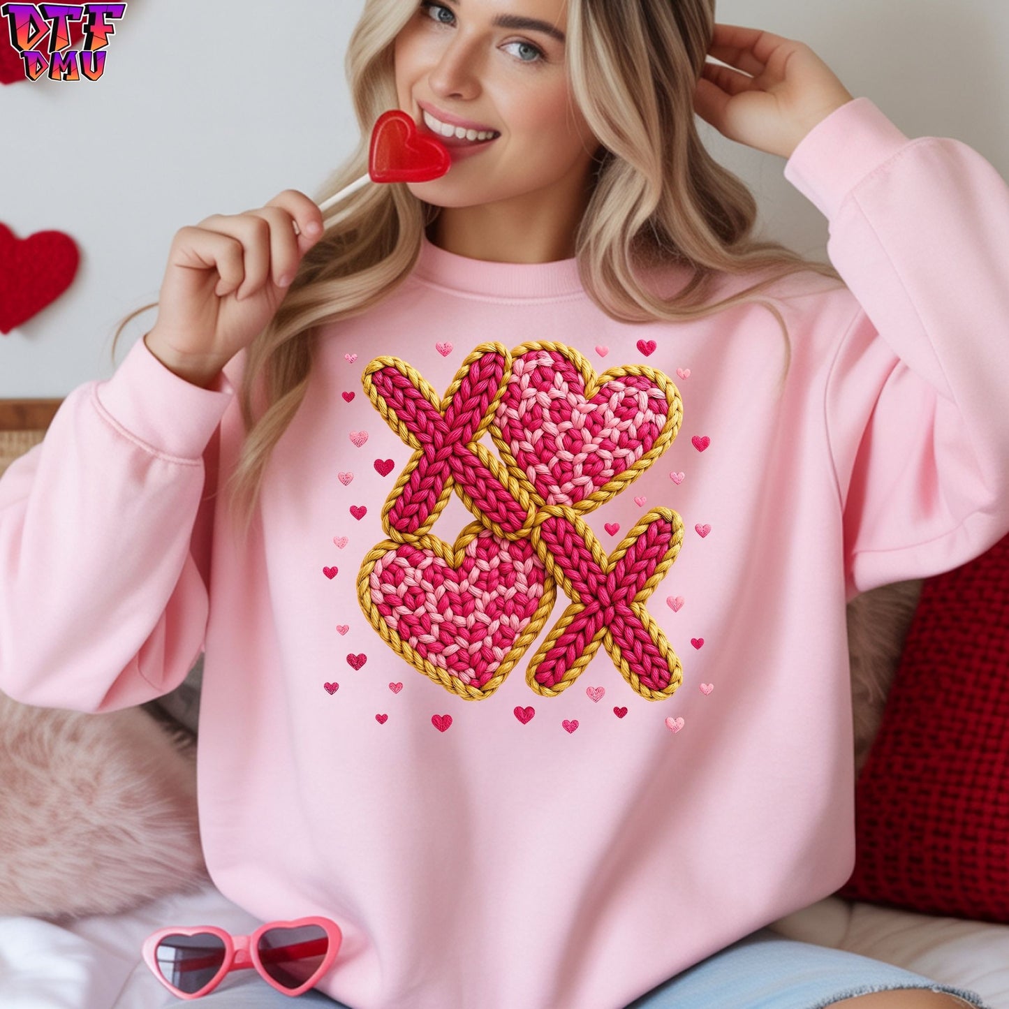XOXO Faux Yarn/Crochet Valentine's Day DTF Transfer Print Only.