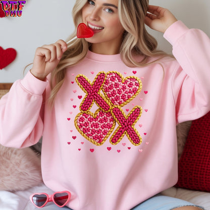 XOXO Faux Yarn/Crochet Valentine's Day DTF Transfer Print Only.