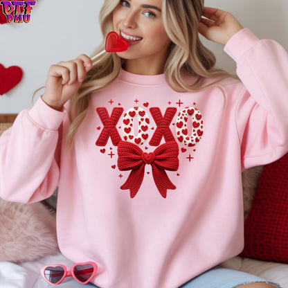 XOXO Faux Yarn/Crochet Valentine's Day DTF Transfer Print Only.