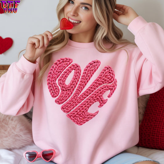 LOVE Valentine's Day Faux Yarn/Crochet DTF Transfer Print Only.