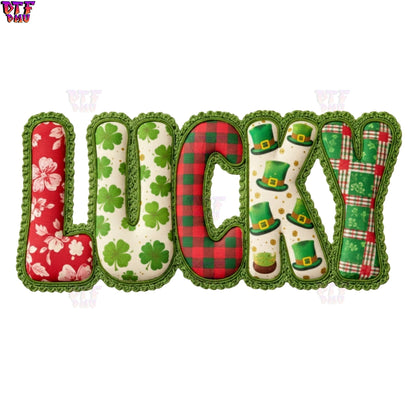 LUCKY Faux Yarn/Crochet St. Patrick's Day DTF Transfer print Only.