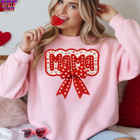 MAMA Valentine's Day Faux Yarn/Crochet DTF Transfer Print Only.