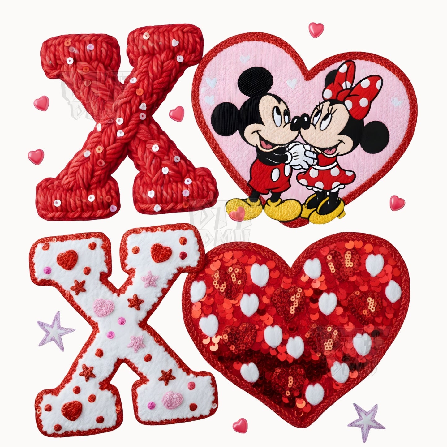 XOXO Mickey/Minnie/Stitch Faux Yarn Valentine's Day  DTF Transfer Print Only.