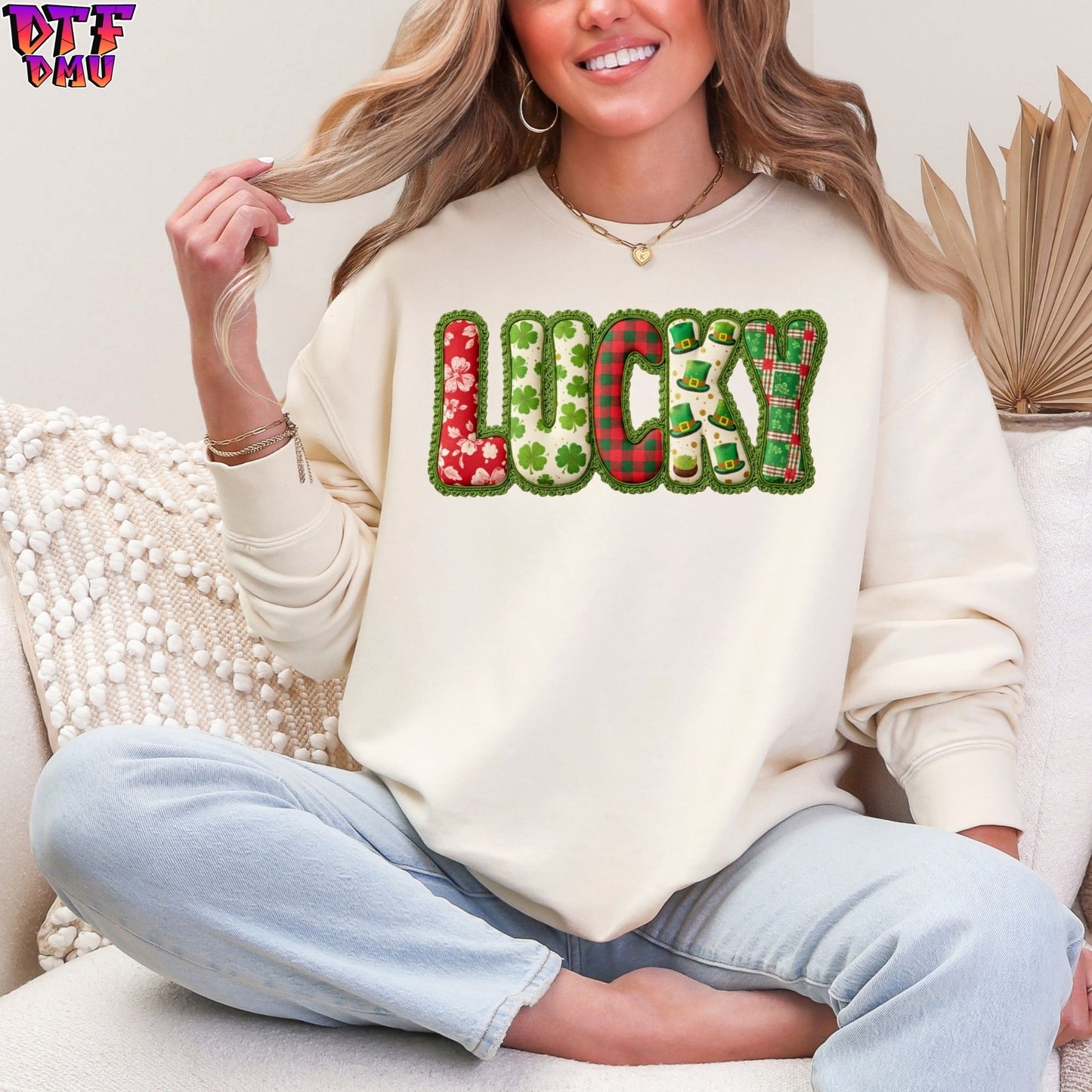 LUCKY Faux Yarn/Crochet St. Patrick's Day DTF Transfer print Only.