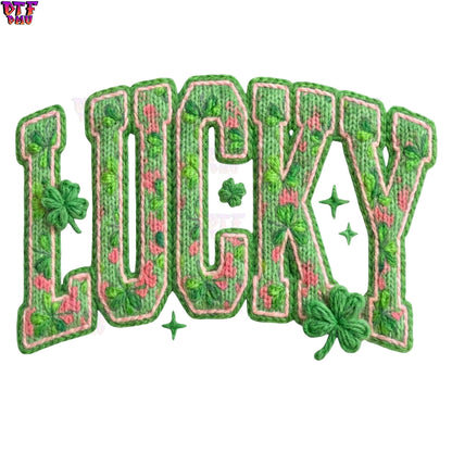 LUCKY Faux Yarn/Crochet St. Patrick's Day DTF Transfer print Only.