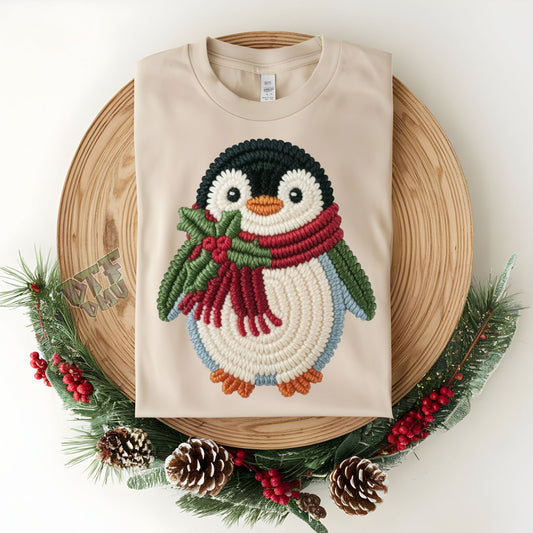 FAUX Yarn/Crochet Pinguin Christmas DTF Transfer