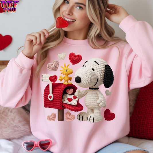 SnoopyValentine's Day Faux Yarn/Crochet DTF Transfer Print Only.