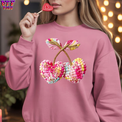 CHERY HEART Faux Yarn/Crochet Valentine's Day DTF Transfer Print Only.