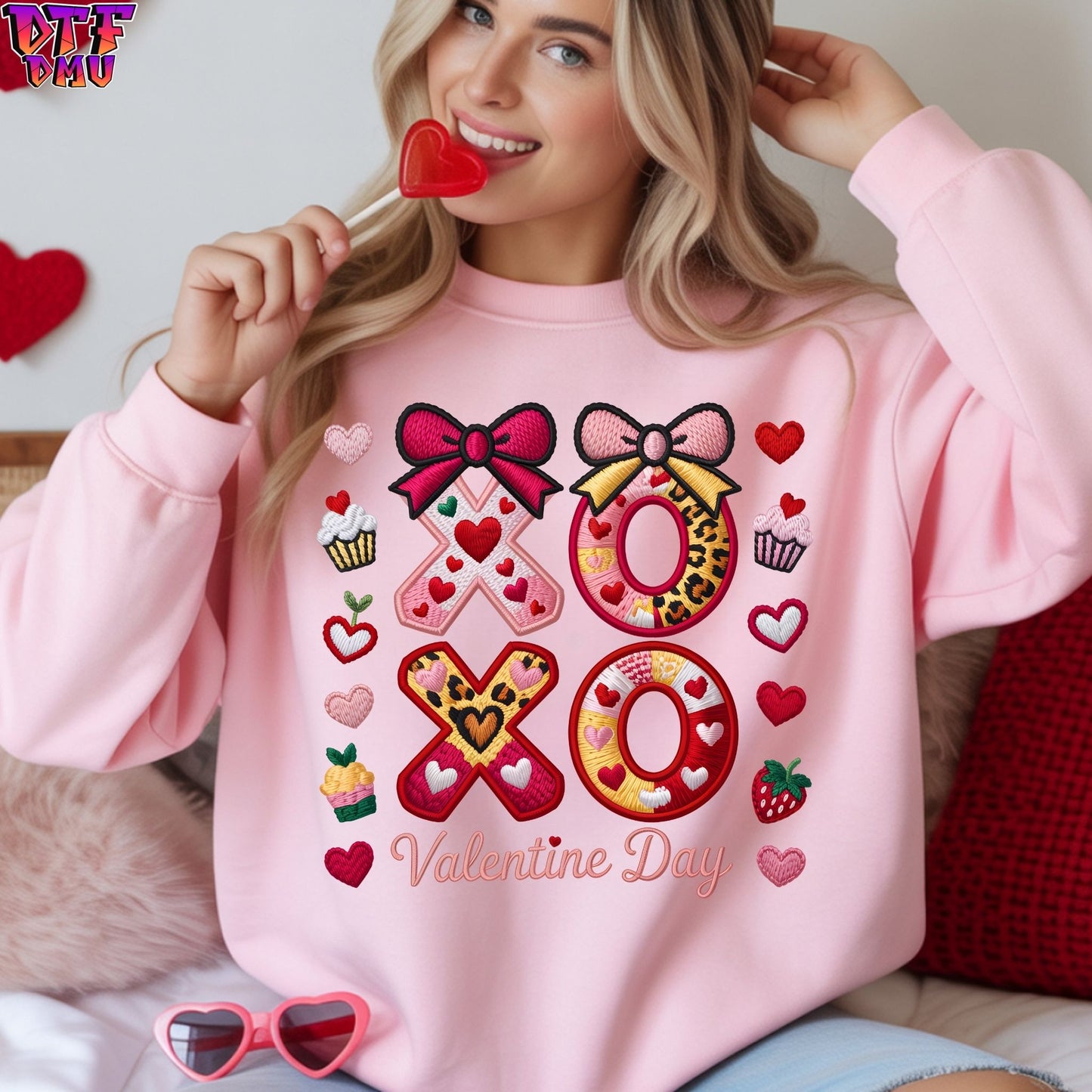 XOXO Valentine's Day  Faux Yarn/Crochet DTF Transfer Print Only.