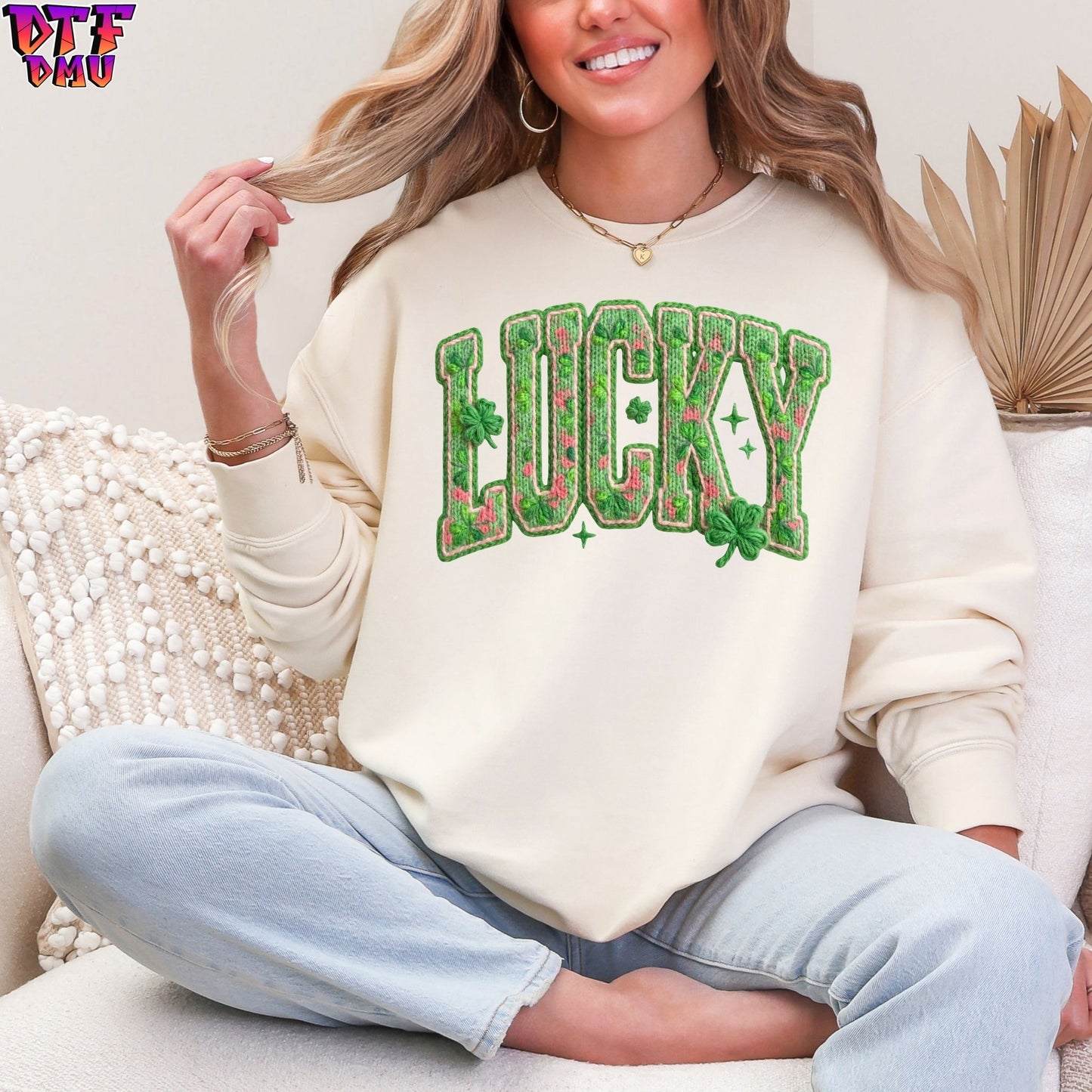 LUCKY Faux Yarn/Crochet St. Patrick's Day DTF Transfer print Only.