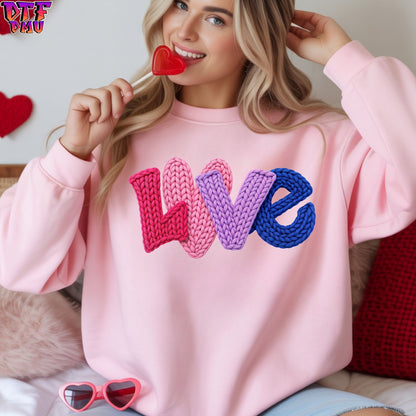 LOVE Faux Yarn/Crochet Valentine's Day DTF Transfer Print Only.