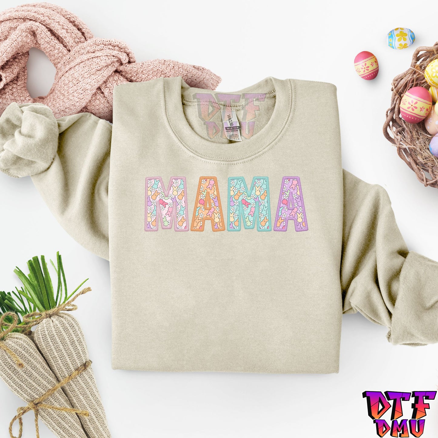 Mama Bunny/ Mini Bunny Faux Embroidery Easter DTF Transfer Print