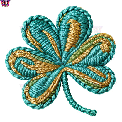CLOVER LEAF Faux Yarn/Crochet St. Patrick's Day DTF Transfer print Only.