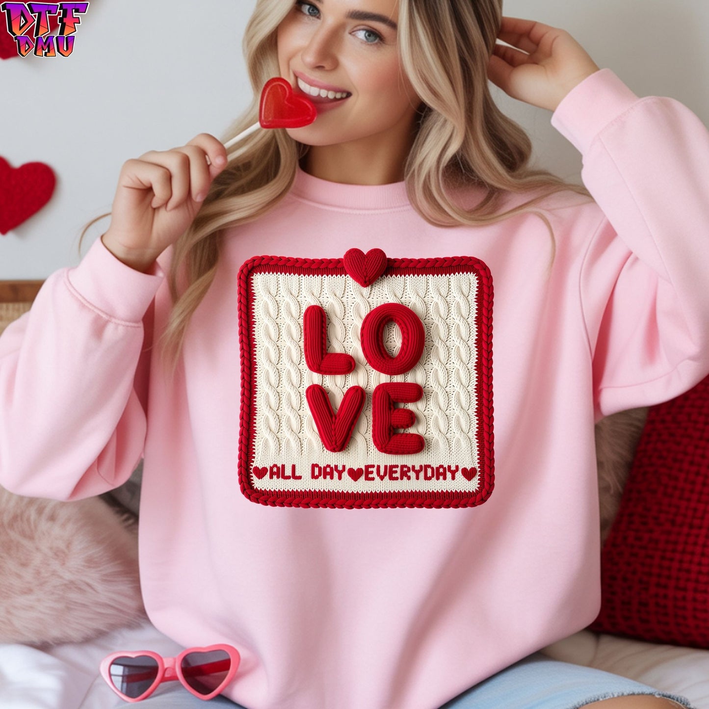 LOVE Faux Yarn/Crochet Valentine's Day DTF Transfer Print Only.