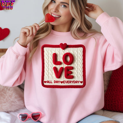 LOVE Faux Yarn/Crochet Valentine's Day DTF Transfer Print Only.