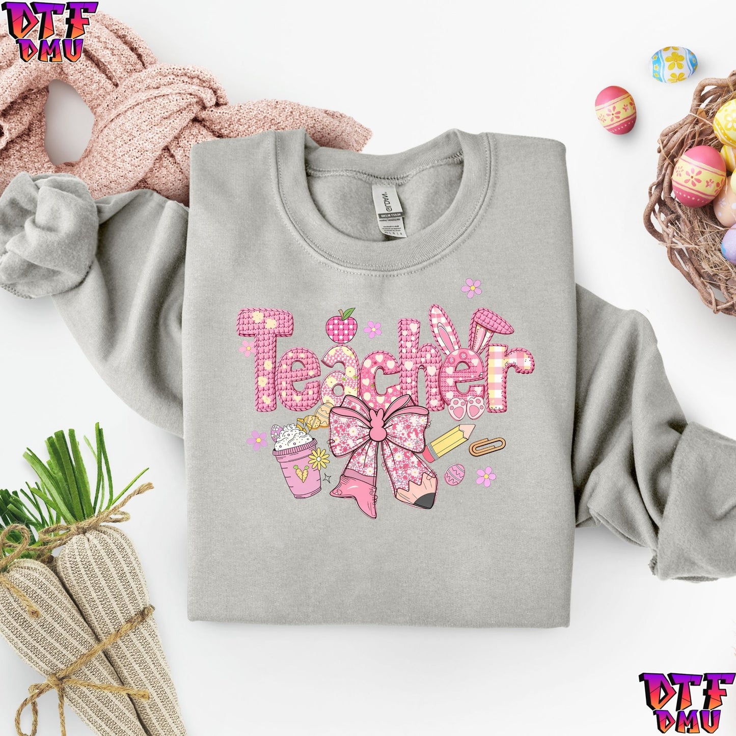 TEACHER Easter Faux Yarn/Crochet DTF Transfer Print