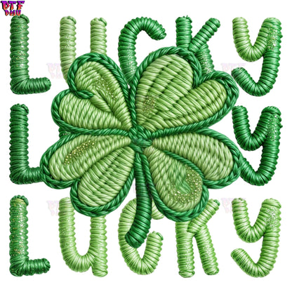 LUCKY Faux Yarn/Crochet St. Patrick's Day DTF Transfer print Only.