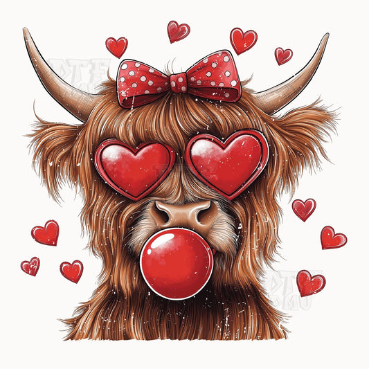 Highland Cow Valentine's Day DTF Transfer Print Only