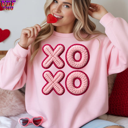 XOXO Faux Yarn/Crochet Valentine's Day DTF Transfer Print Only.