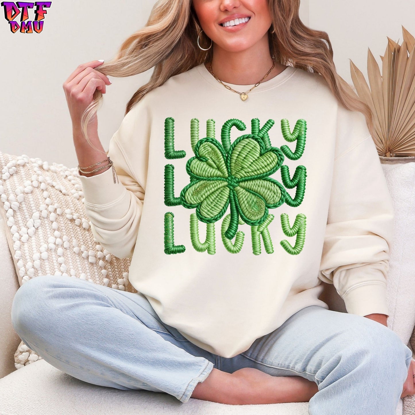LUCKY Faux Yarn/Crochet St. Patrick's Day DTF Transfer print Only.