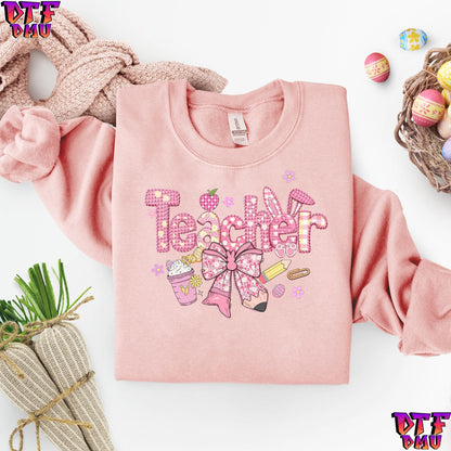 TEACHER Easter Faux Yarn/Crochet DTF Transfer Print