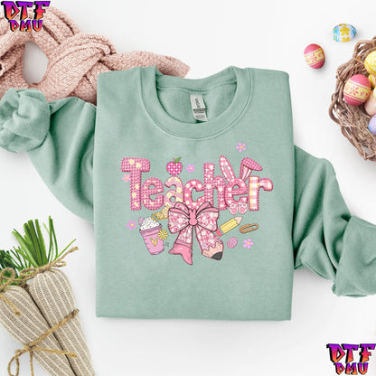 TEACHER Easter Faux Yarn/Crochet DTF Transfer Print
