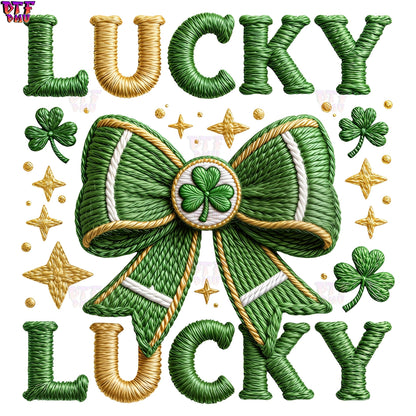 Lucky Faux Yarn/Crochet St. Patrick's Day DTF Transfer print Only.