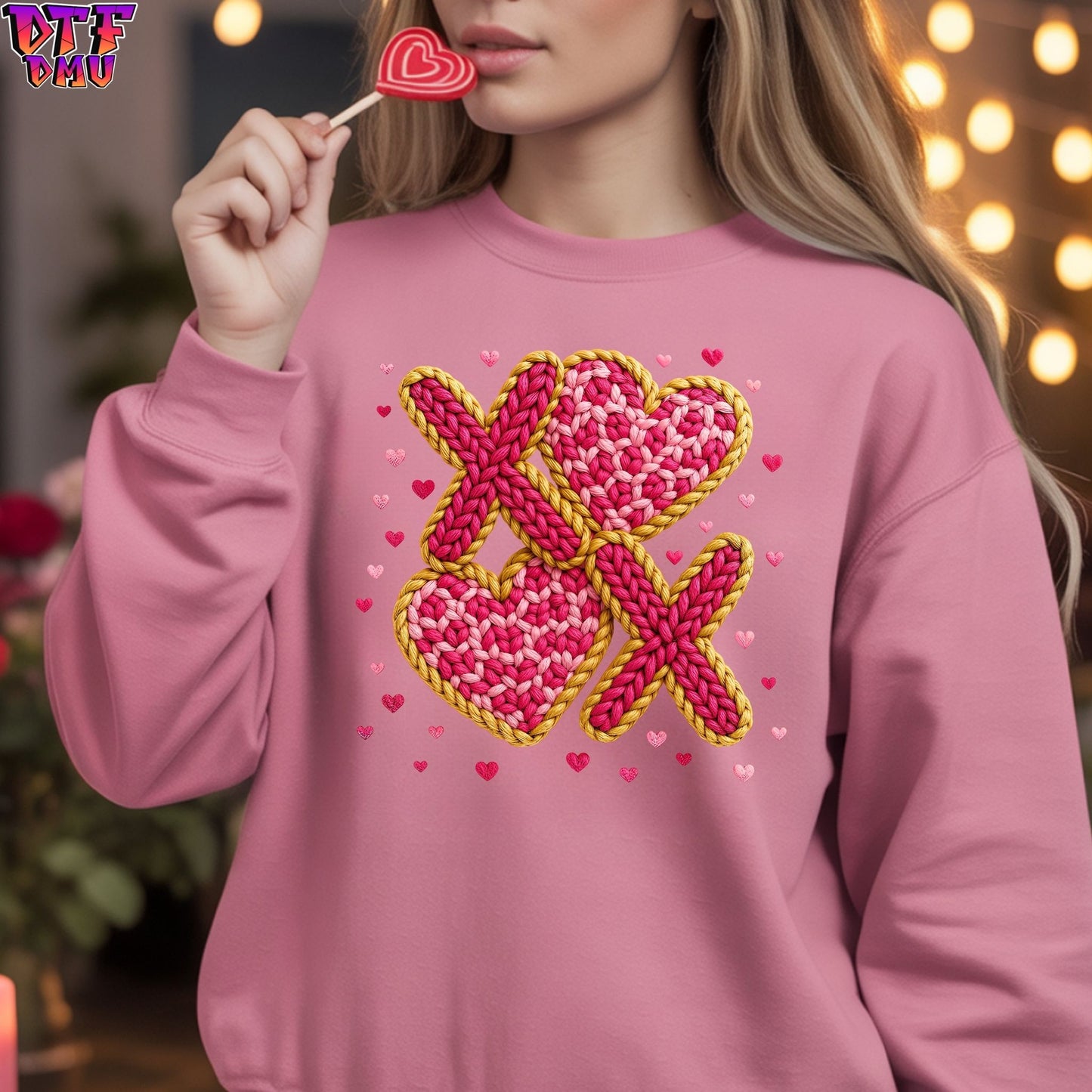 XOXO Faux Yarn/Crochet Valentine's Day DTF Transfer Print Only.