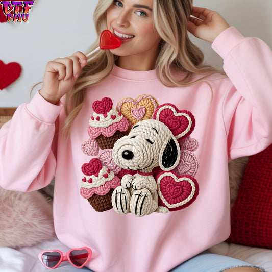 SnoopyValentine's Day Faux Yarn/Crochet DTF Transfer Print Only.