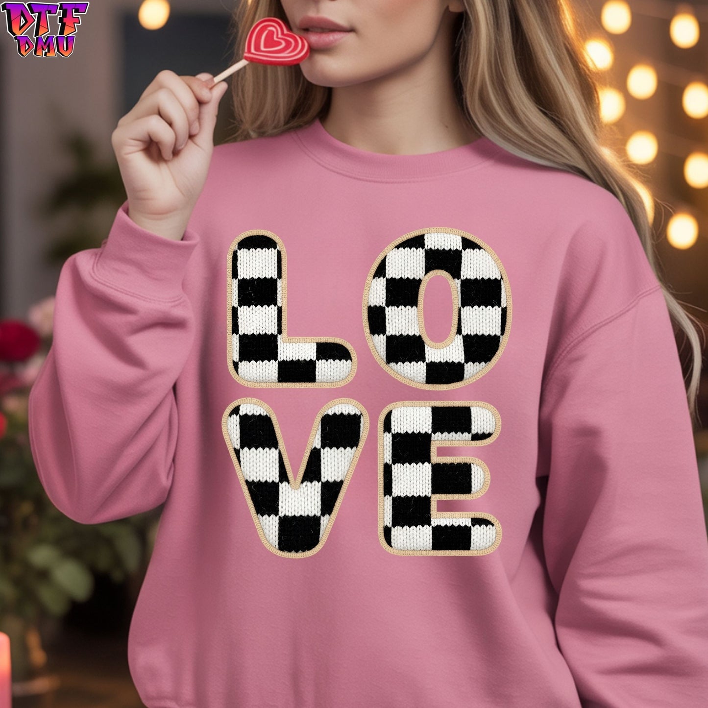 LOVE Faux Yarn/Crochet Valentine's Day DTF Transfer Print Only.