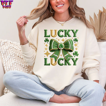 Lucky Faux Yarn/Crochet St. Patrick's Day DTF Transfer print Only.
