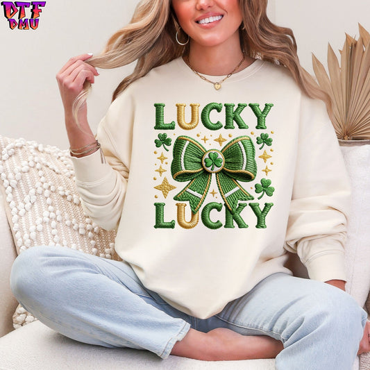 Lucky Faux Yarn/Crochet St. Patrick's Day DTF Transfer print Only.