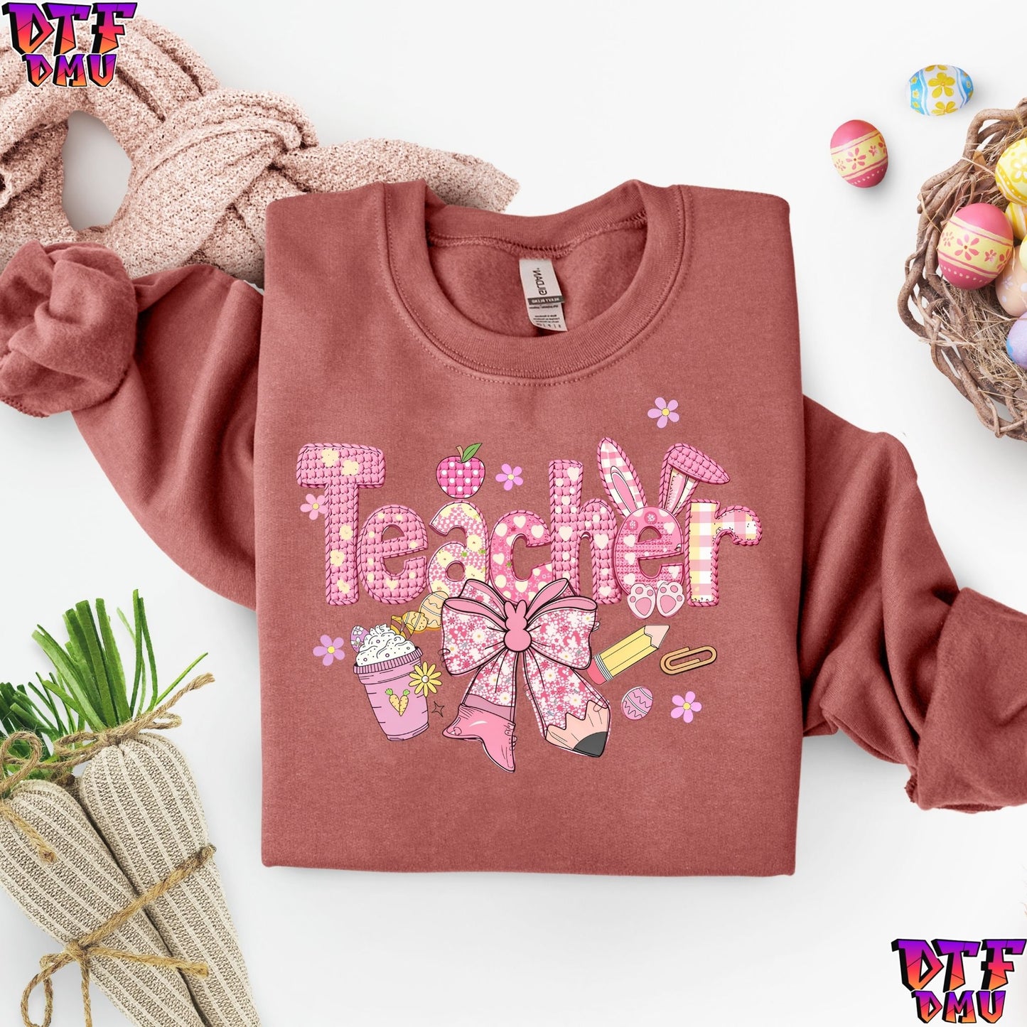 TEACHER Easter Faux Yarn/Crochet DTF Transfer Print